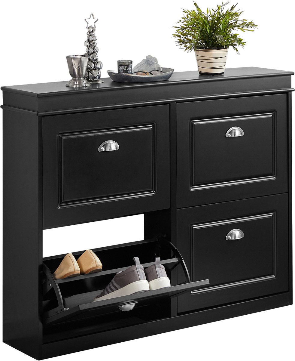 SoBuy FSR79-SCH Schoenenkast - Zwart Houtcomposiet met 4 Kleppen & 8 Planken (4251388618783)