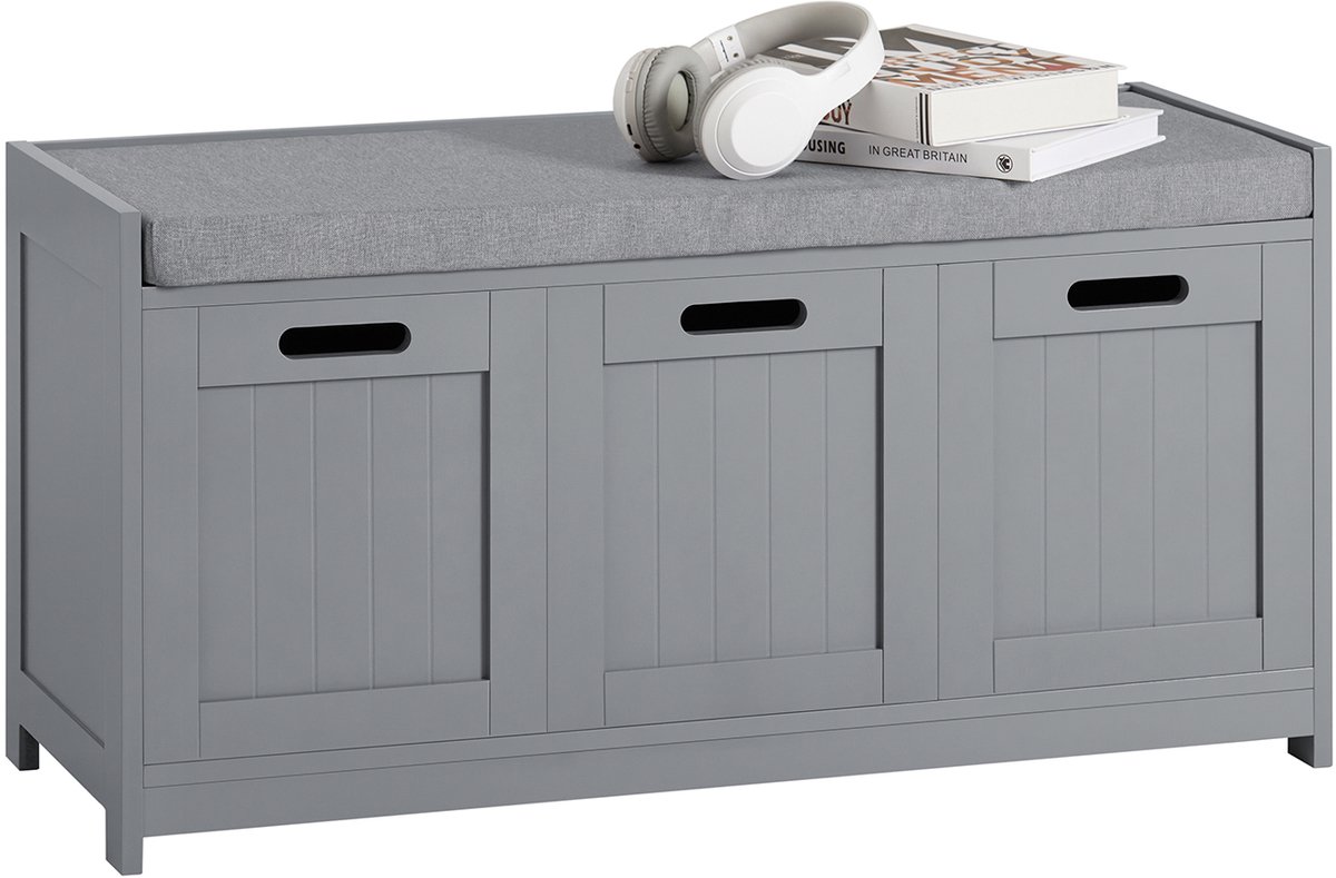 SoBuy FSR80-SG Schoenenbank - Lichtgrijs Opbergbank met Zitkussen & Manden (4251388611401)