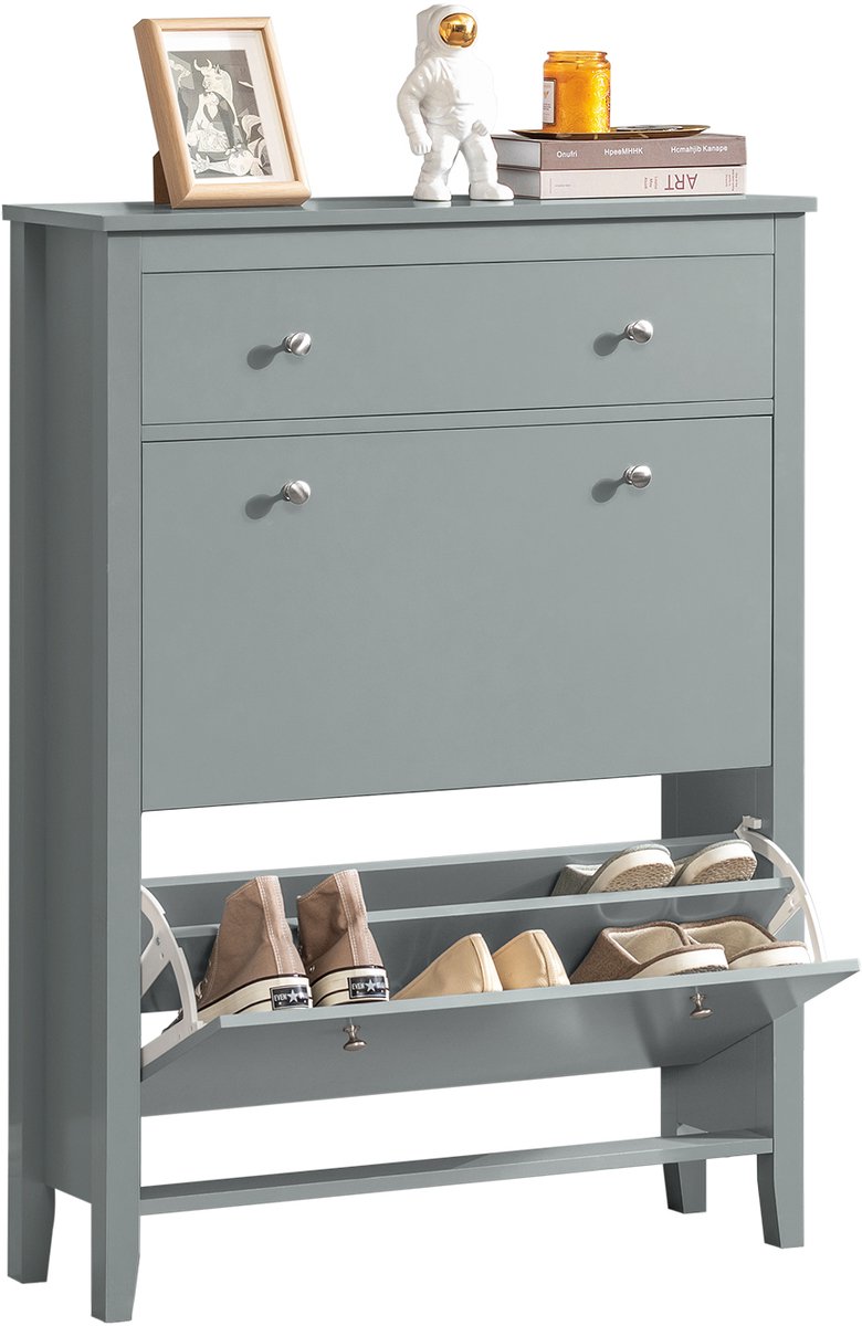SoBuy FSR89-HG Entreekast - Grijze Schoenenkast met 2 Kleppen (4251388619698)