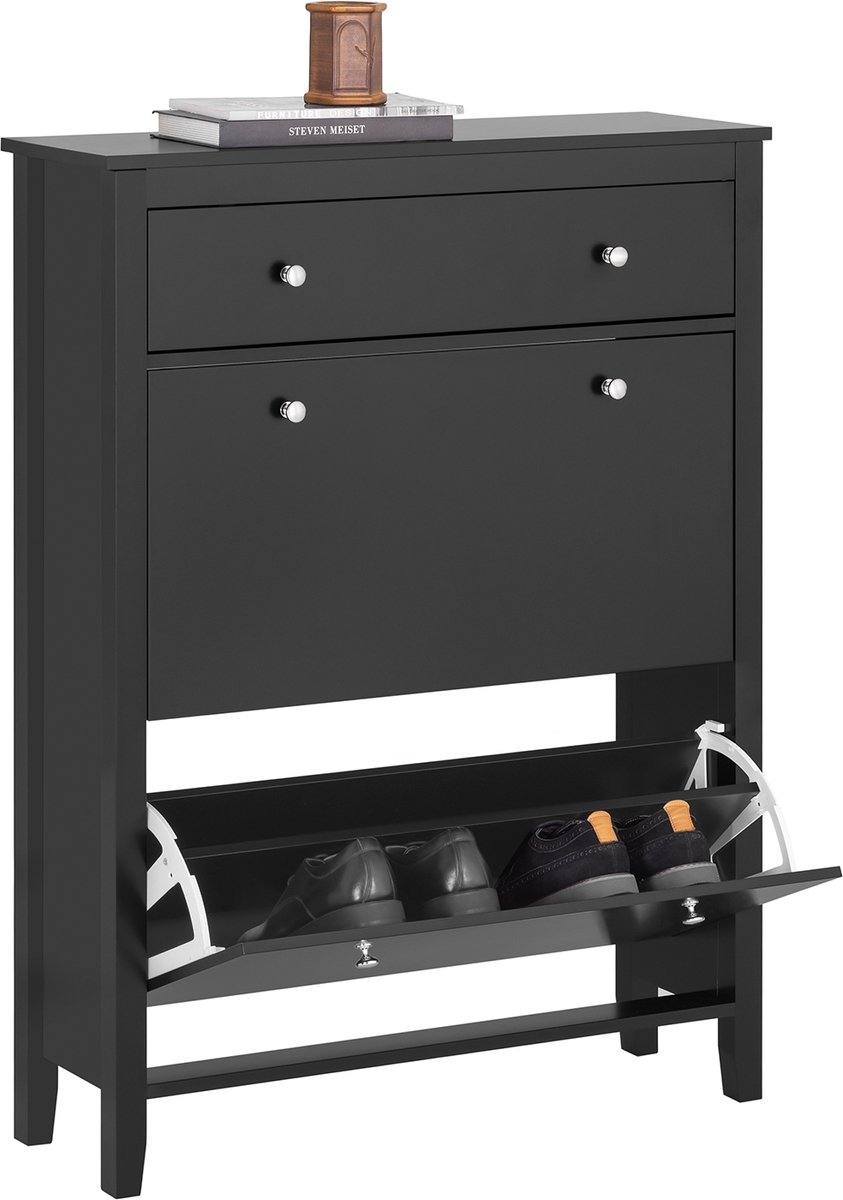 SoBuy FSR89-SCH Entreekast - Zwarte Schoenenkast met Lade & Kleppen (4251388630174)