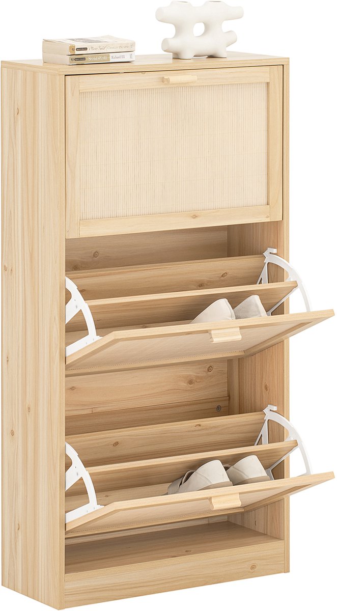 SoBuy Schoenenkast met 3 Kleppen, Schoenenrek, Opbergkast voor Schoenen, 60x24x118 cm, Hout Kleur, FSR159-N (4251388628751)