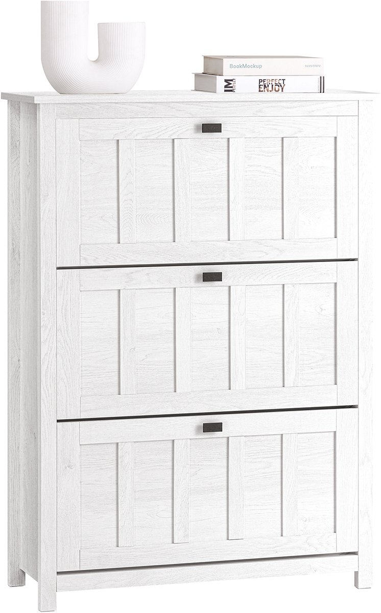 SoBuy Schoenenkast met 3 Kleppen, Schoenenrek, Opbergkast voor Schoenen, 80x30x111 cm, Vintage Wit, FSR162-W (4251388628805)