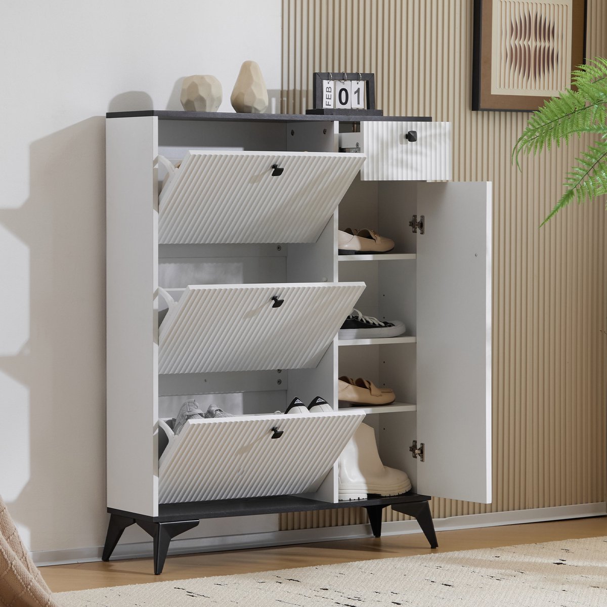 Sweiko Schoenenkast - 3 legplanken - 1 lade - 1 deur - Wit - 121*90*25 cm (5316854126670)