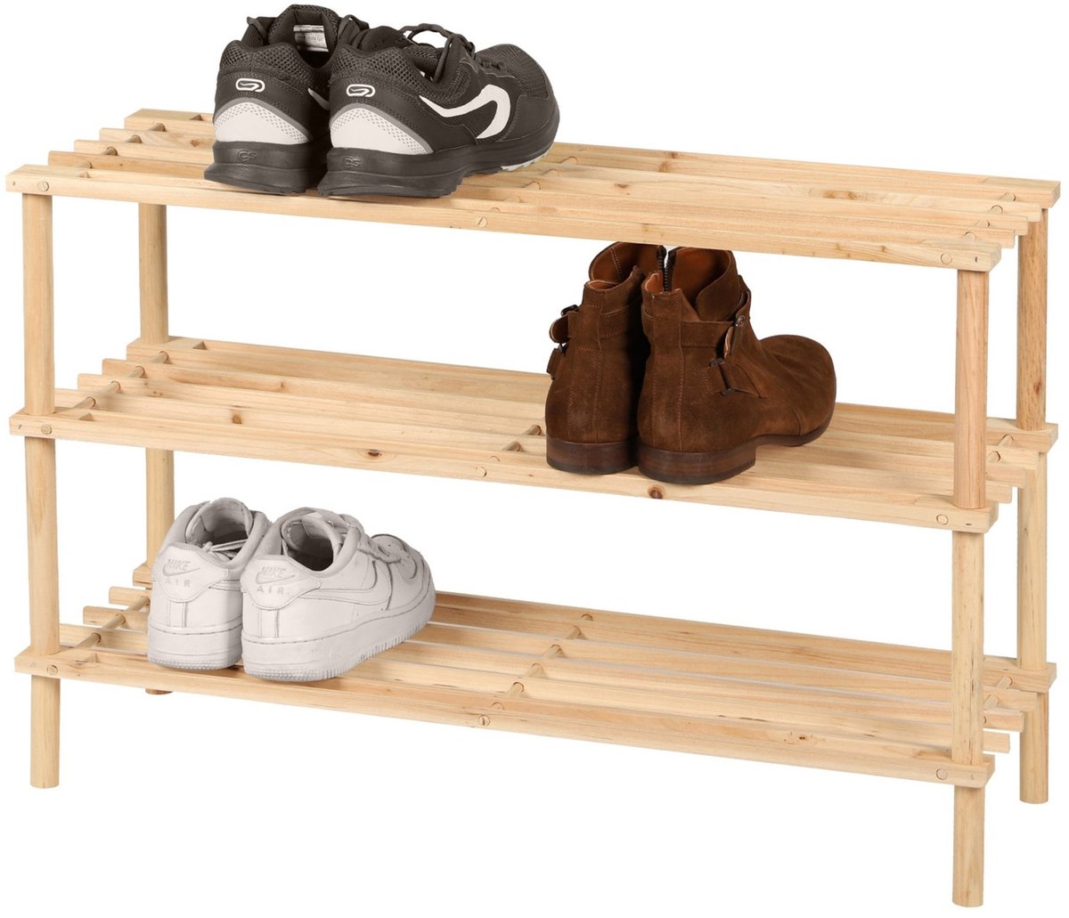 Urban Living Schoenenrek van hout - 3-laags - 74 x 26 x 48 cm - schoenen opbergen (5414886301307)