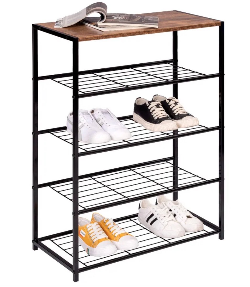 Varnox Schoenen rek - Schoenenrek - Schoenen kast - Schoenenkast - 5 laags rek - Opberg rek - 4 rekken - 1 plank - Zwart - Bruin (8721352952961)