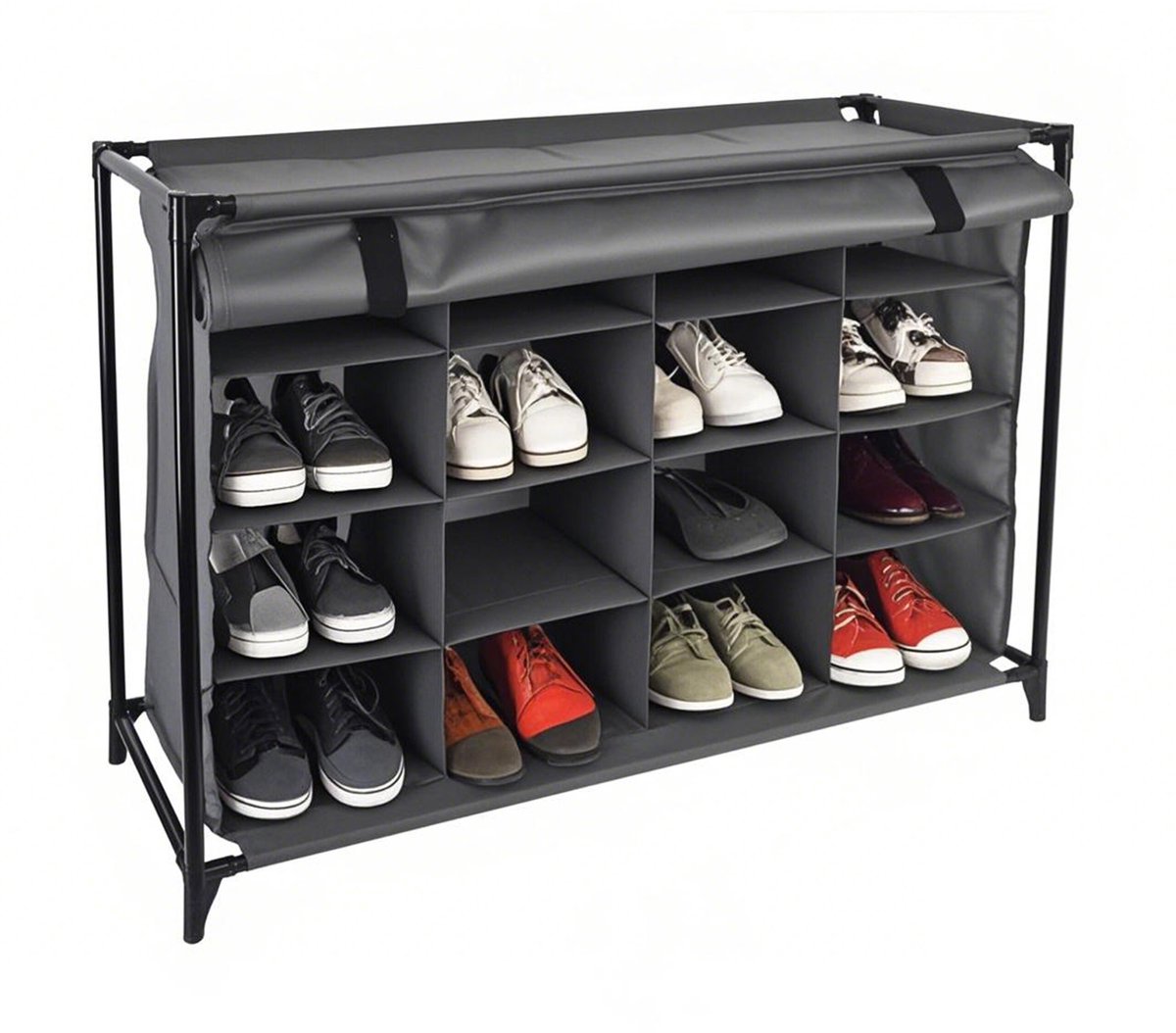 camping schoenenkast - met gordijn - 16 vakken - 65x85x35,5 cm - stof - grijs (4052025864101)