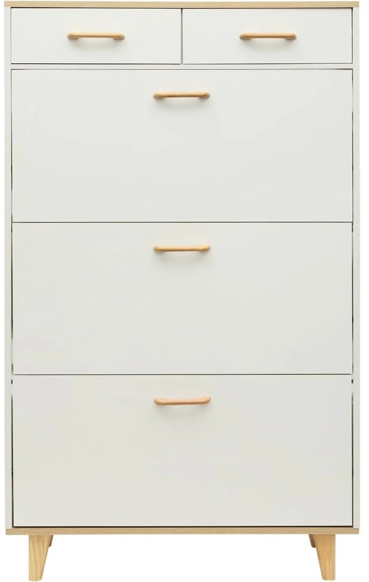 schoenenrek - schoenenkast - Schoenenkast met 3 klapladen, 2 schuifladen Slanke verborgen schoenenkast met deuren Vrijstaand kantelemmer Schoenenrek (8721392300333)