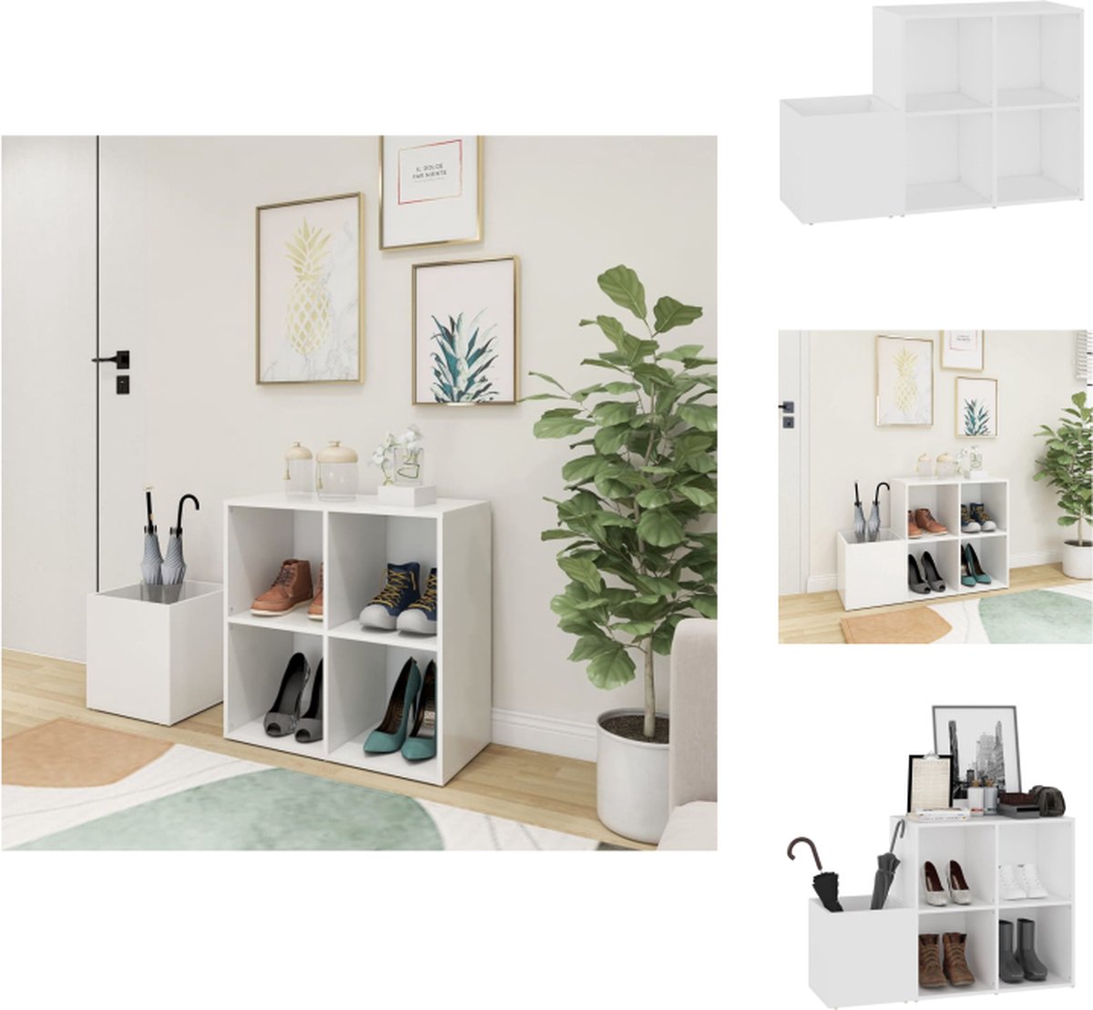 vidaXL Hal Schoenenkast - Hal Schoenenkasten - Schoenen Opberger - Schoenen Opbergers - Opbergkast 105x35,5x70 cm bewerkt hout wit (8721096728969)