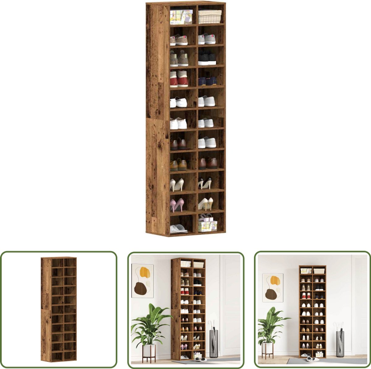 vidaXL Houten Schoenenkast - Schoenenkast - Schoenenkast 54x34x183 cm spaanplaat oud hout - Vintage Schoenenkast - Schoenen Organisatie - Opbergkast (8025340967532)