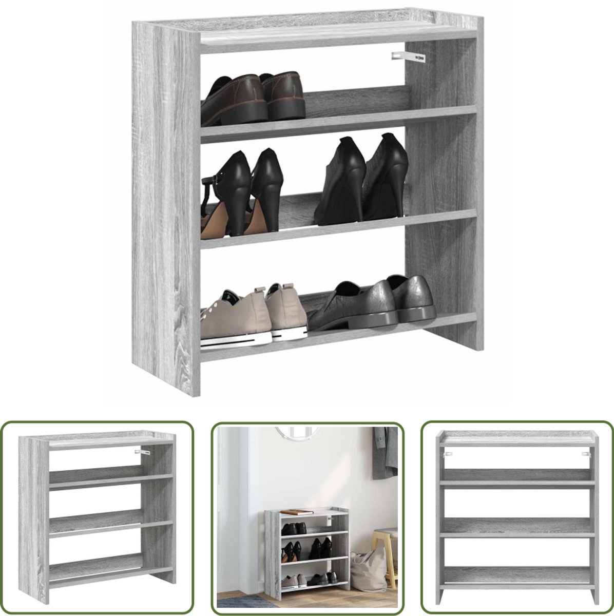 vidaXL Houten Schoenenkast - Schoenenrek - Schoenenrek 60x25x62 cm bewerkt hout grijs sonoma eikenkleurig - Entree Kast - Gang Kast - Schoenenopbergers (8012520145507)