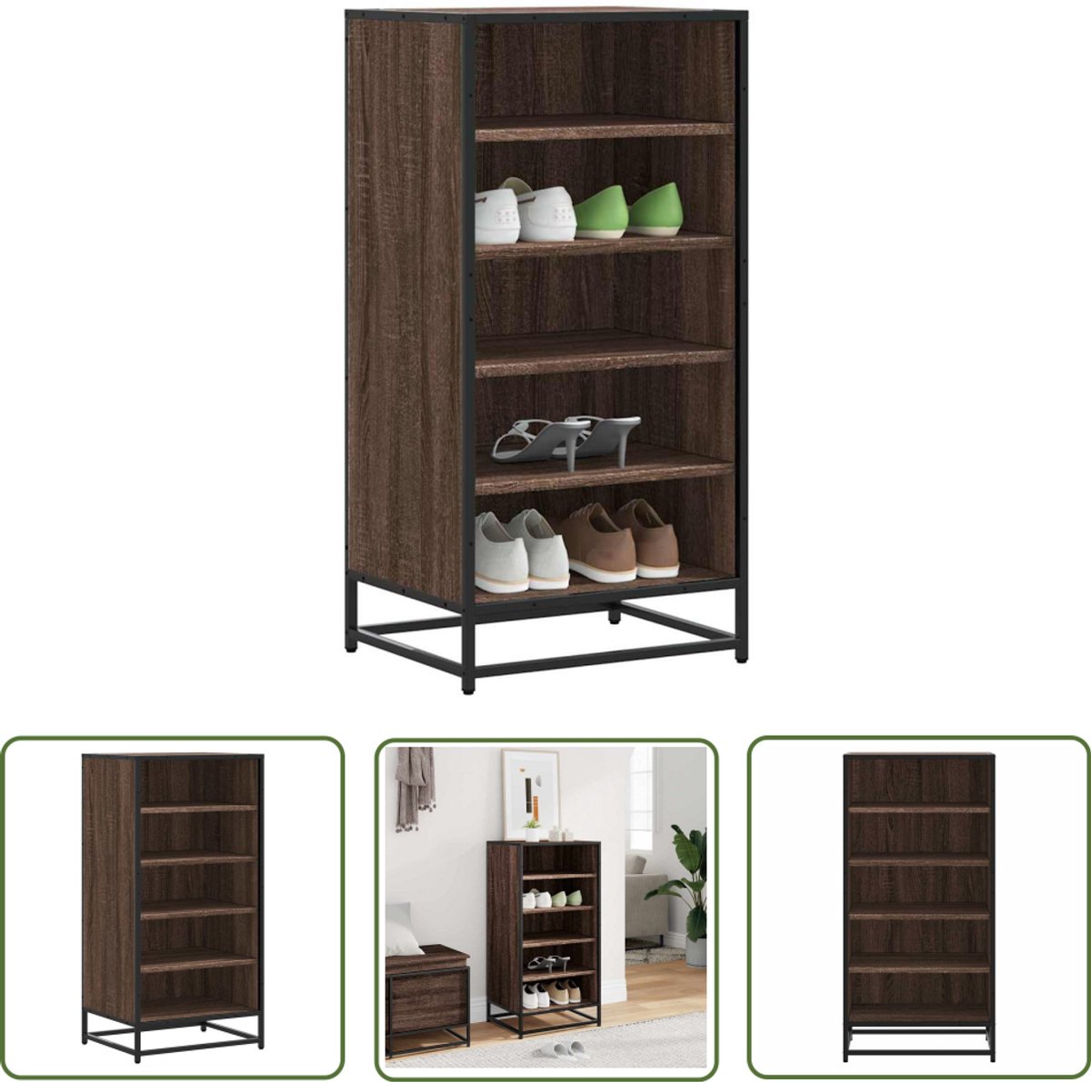 vidaXL Houten Schoenenrek - Schoenenrek - Schoenenrek 48x38x97,5 cm bewerkt hout bruin eikenkleurig - Schoenenopbergers - Entryway Furniture - Hall Stand (8025340903943)