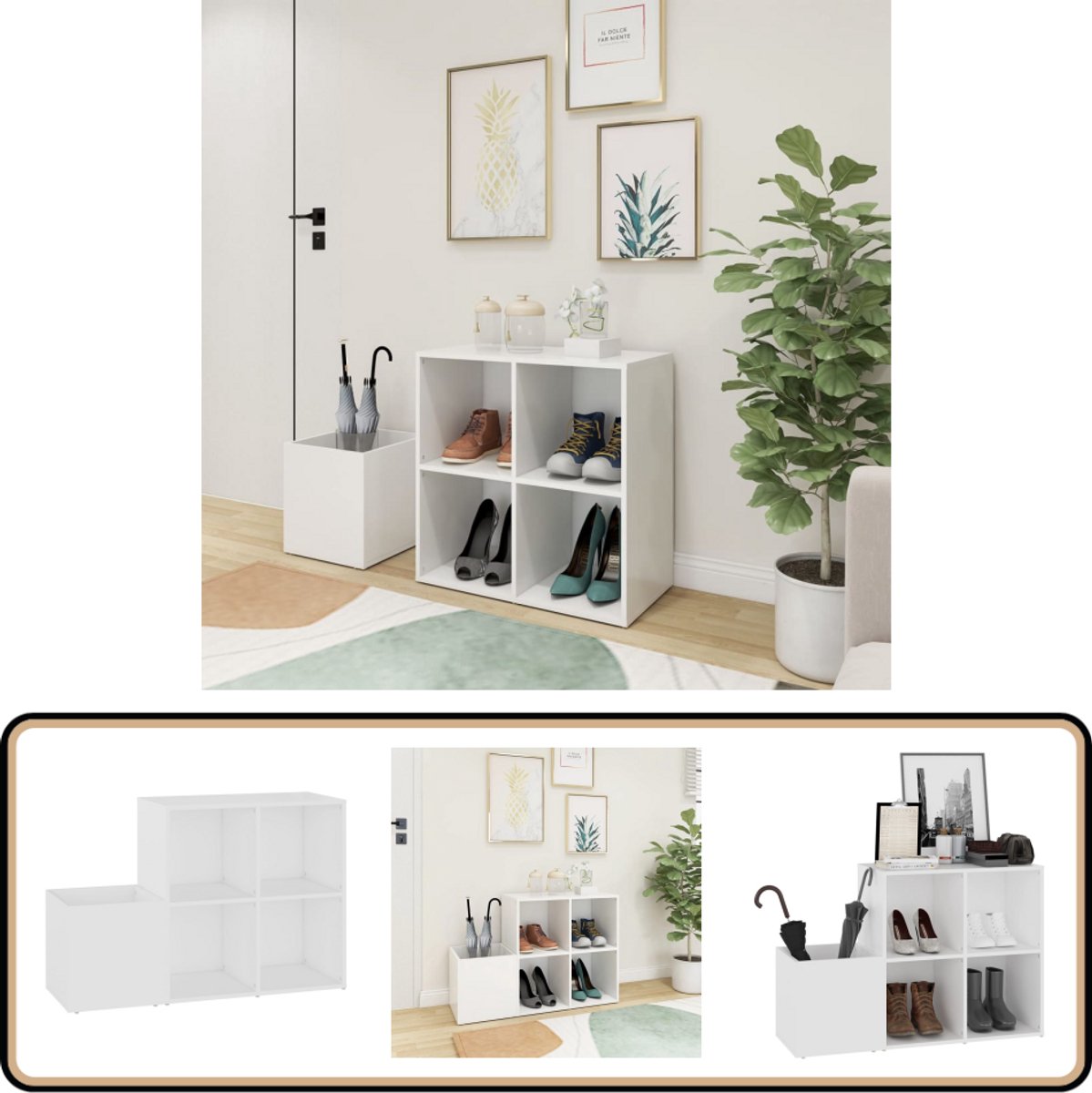 vidaXL Opbergkast - Wit - Bewerkt hout - 105x35,5x70 cm Opslagruimte - Schoenuitleg - Halkast - Entreehal - Witte Kast (8204638466951)