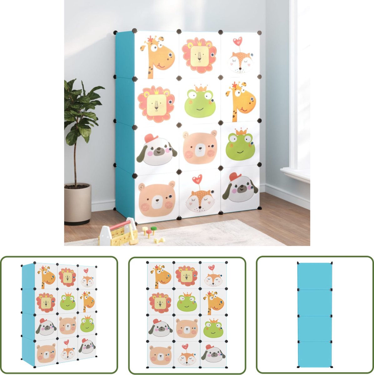 vidaXL Opbergkasten Voor Kinderen - Kinderkamer Meubels - Kinderopbergmeubel met 12 vakken polypropeen blauw - Plastic Opbergboxen - Kubussen Opbergkast - Kids Storage (8721031230700)