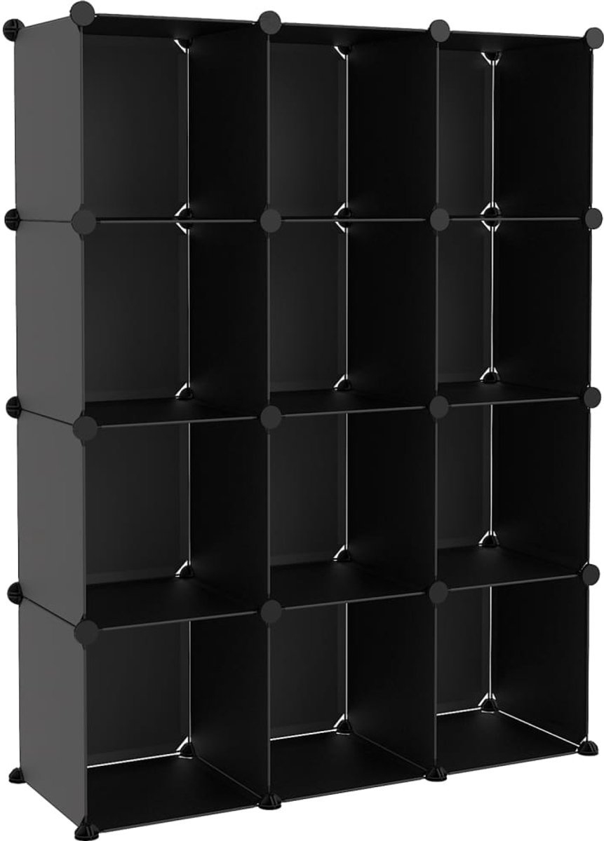 vidaXL Opbergmeubel 12 vakken zwart polypropeen Opbergrek - Opbergsysteem - Plastic Kast - Multifunctionele Opbergbox - Kunststof Opbergkasten (8308185910865)