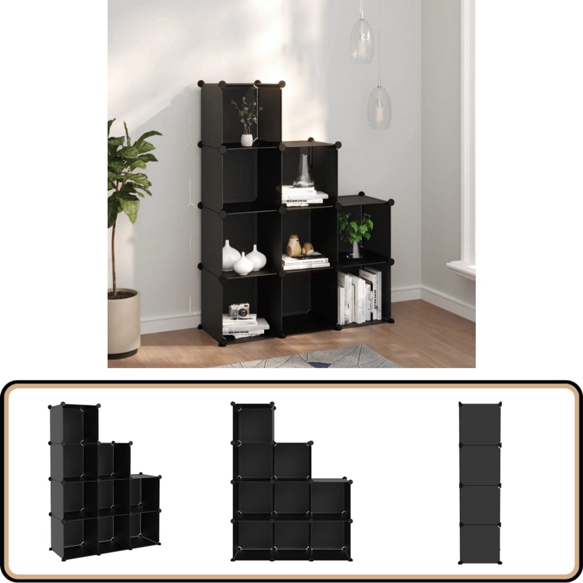 vidaXL Opbergmeubel - 9 vakken - Polypropeen - Zwart Opslagruimte - Opbergkasten - Kastje - Bergruimte - Organiseren (8041568812331)