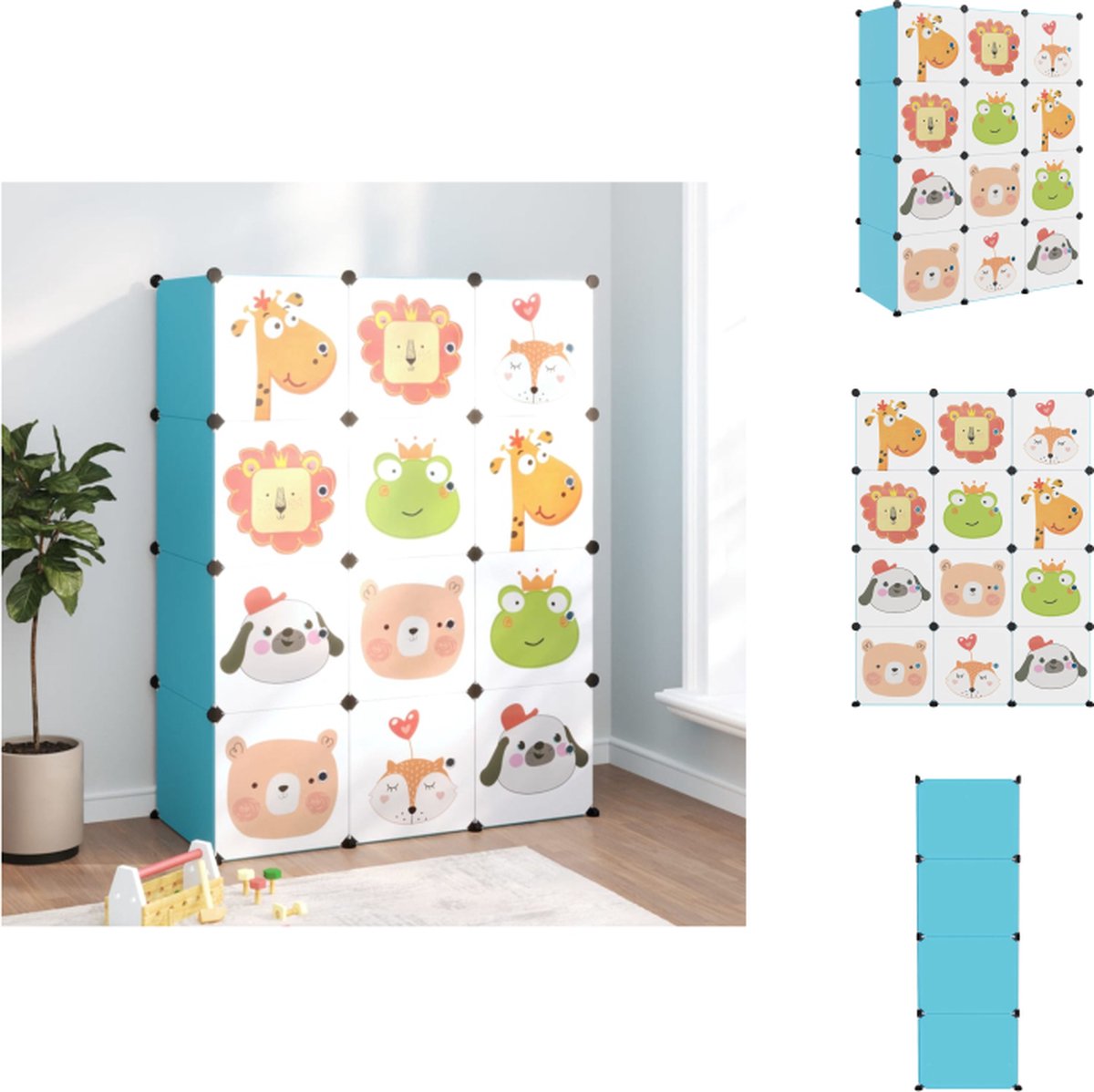 vidaXL Opbergmeubel - Opbergmeubelen - Kinderkast - Opberger - Kinderopbergmeubel met 12 vakken polypropeen blauw (8721032944552)