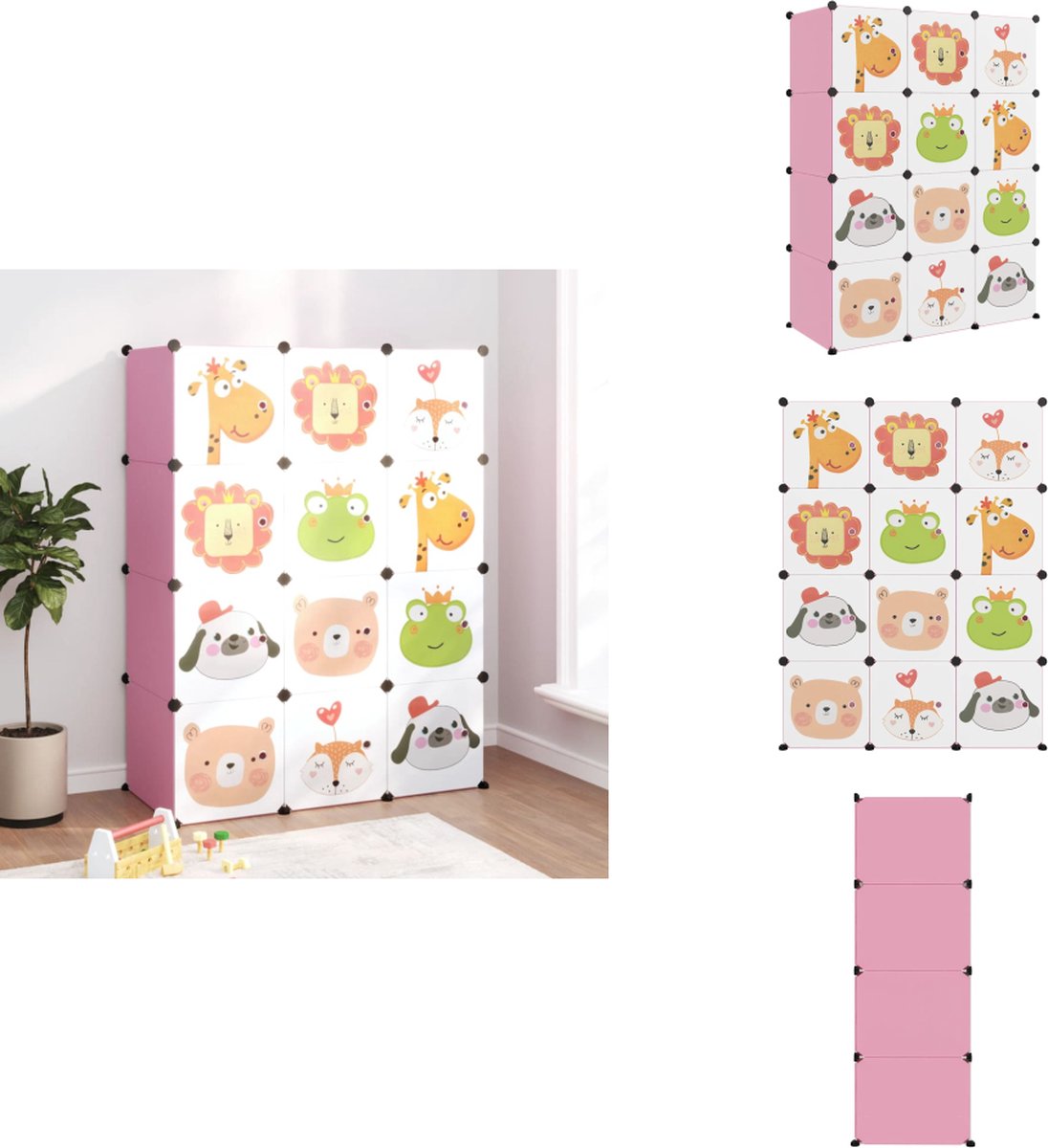 vidaXL Opbergmeubel - Opbergmeubelen - Kinderkast - Opberger - Kinderopbergmeubel met 12 vakken polypropeen roze (8721032943197)