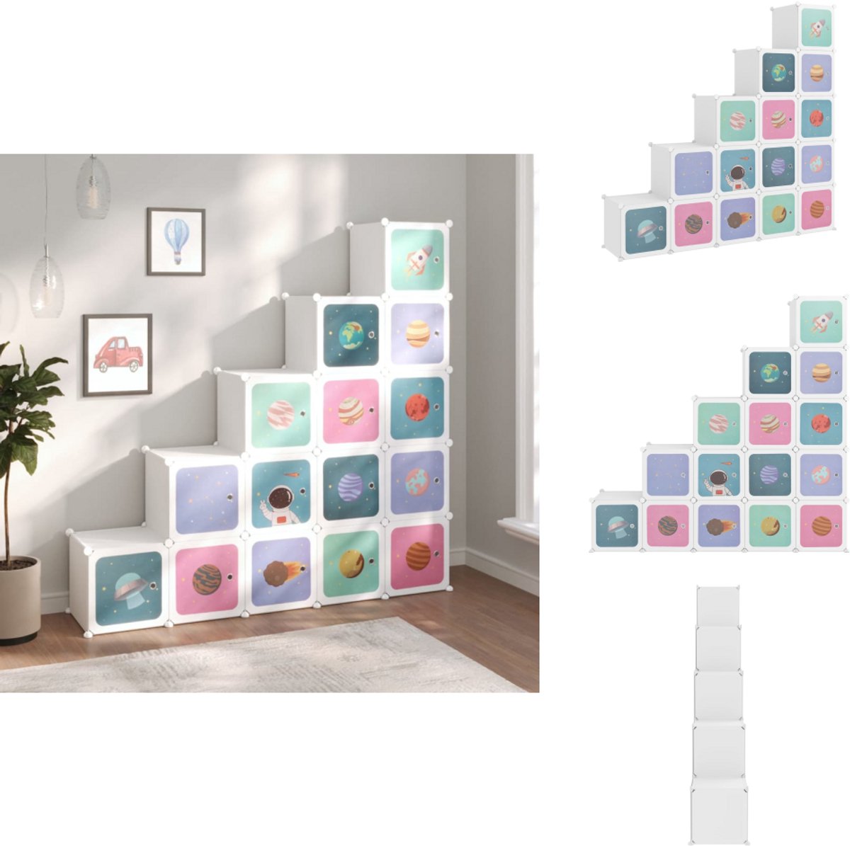 vidaXL Opbergmeubel - Opbergmeubelen - Kinderkast - Opberger - Kinderopbergmeubel met 15 vakken polypropeen wit (8721032944965)