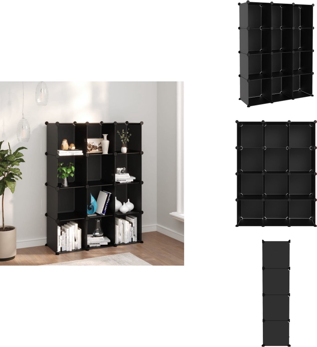 vidaXL Opbergmeubel - Opbergmeubelen - Opberger - Opbergkast - Opbergmeubel met 12 vakken polypropeen zwart (8721032941704)