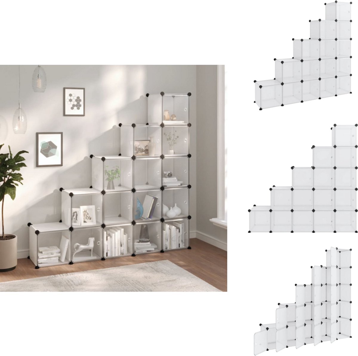 vidaXL Opbergmeubel - Opbergmeubelen - Opberger - Opbergkast - Opbergmeubel met 15 vakken en deuren polypropeen transparant (8721032942015)