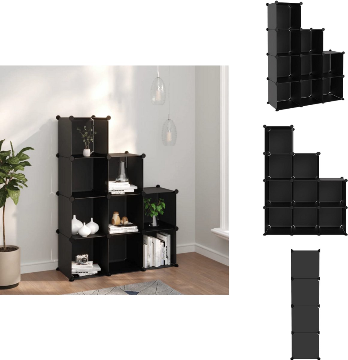 vidaXL Opbergmeubel - Opbergmeubelen - Opberger - Opbergkast - Opbergmeubel met 9 vakken polypropeen zwart (8721032942800)