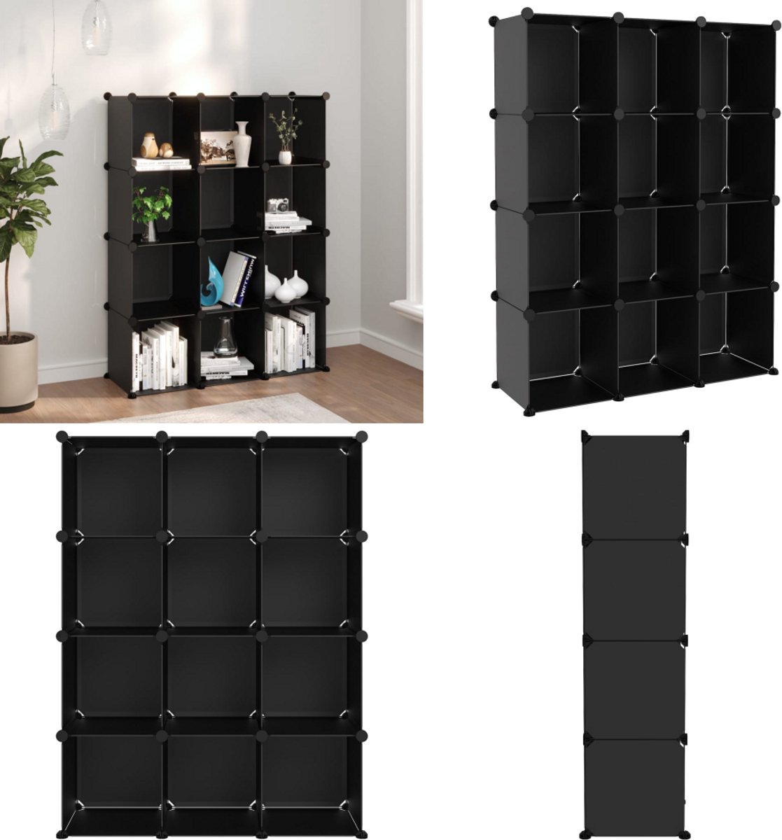 vidaXL Opbergmeubel met 12 vakken polypropeen zwart - Opbergmeubel - Opbergmeubelen - Opberger - Opbergkast (8222034681334)