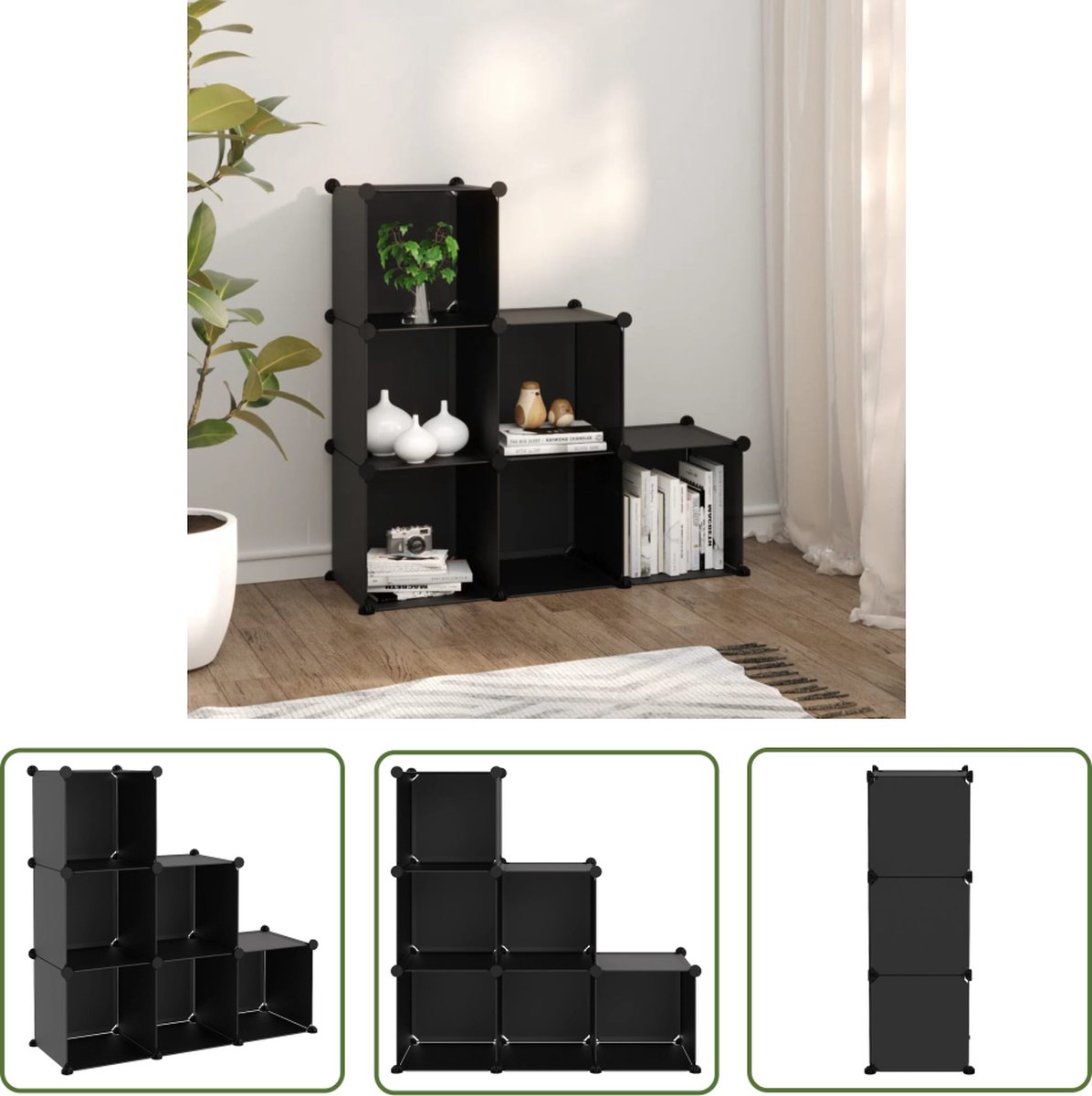 vidaXL Opbergsysteem - Opbergkast - Opbergmeubel met 6 vakken polypropeen zwart - Kast - Organisatie - Bergruimte (8721031230014)