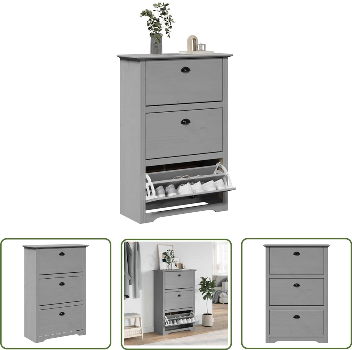 vidaXL Schoenen Kast - Schoenenrek - Schoenenrek BODO 80x35x118 cm grijs - Houten Schoenenrek - Grijze Schoenenkast - Entree Organisatie (8017023878365)