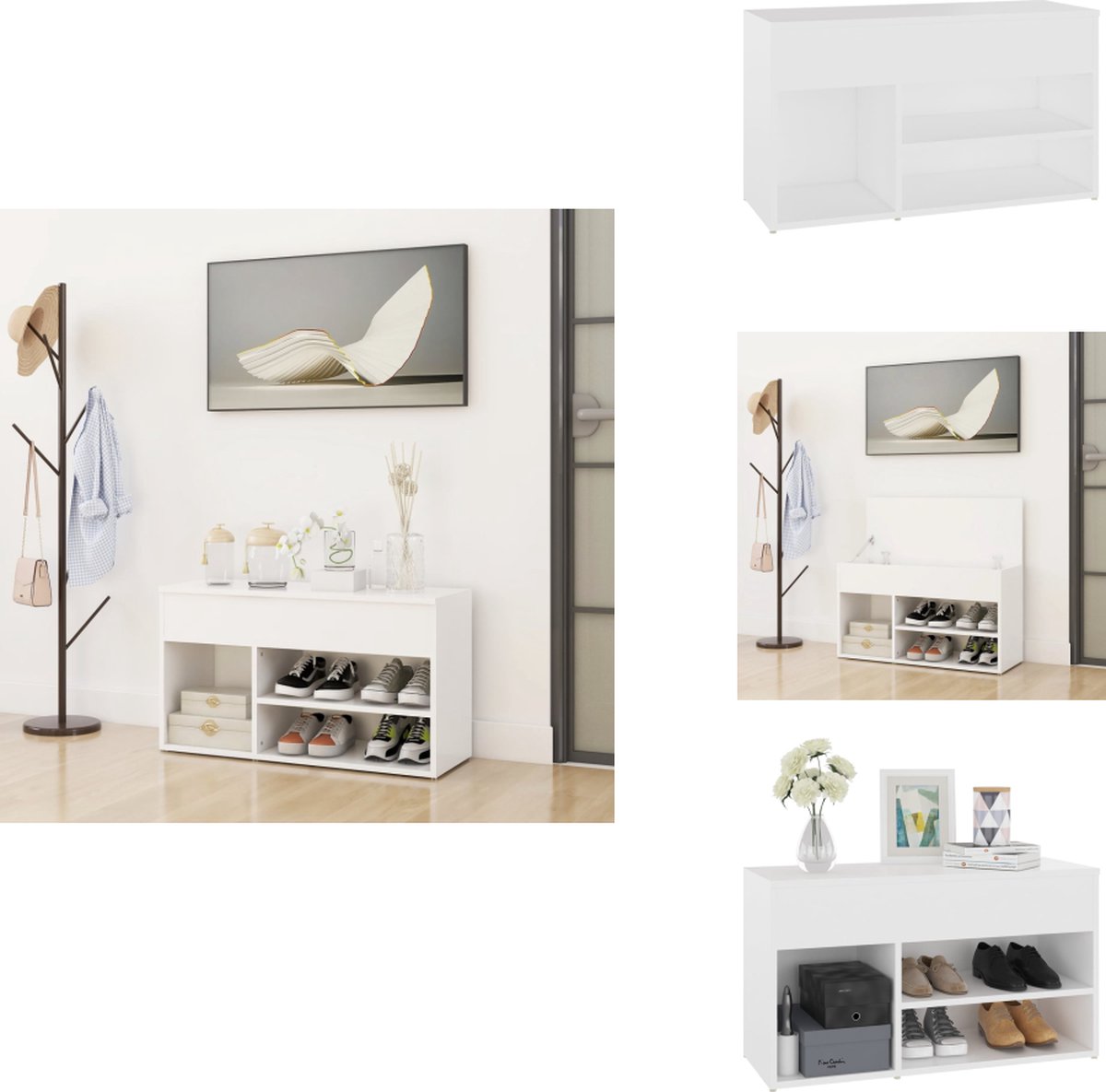 vidaXL Schoenenbank - Schoenenbanken - Opbergbank - Opbergbanken - Schoenenbank 80x30x45 cm bewerkt hout wit (8721096870316)
