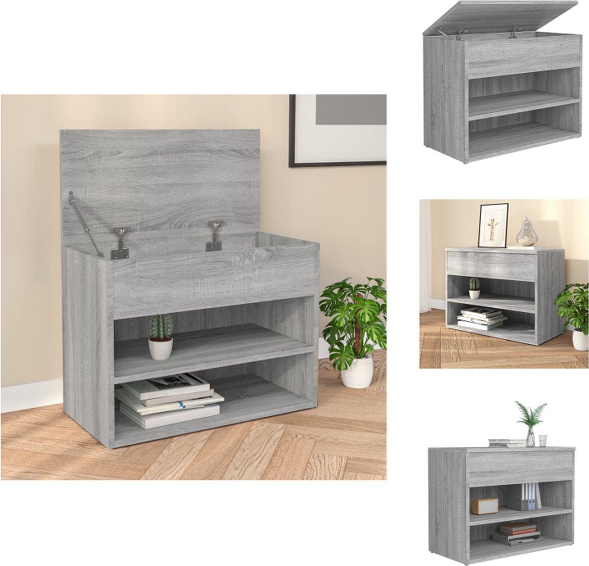 vidaXL Schoenenbank - Schoenenbanken - Opbergbank - Schoenenkast - Schoenenbank 60x30x45 cm bewerkt hout grijs sonoma eikenkleurig (8721032942763)