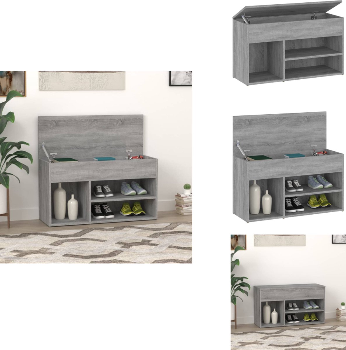vidaXL Schoenenbank - Schoenenbanken - Opbergbank - Schoenenkast - Schoenenbank 80x30x45 cm bewerkt hout grijs sonoma eikenkleurig (8721032944804)