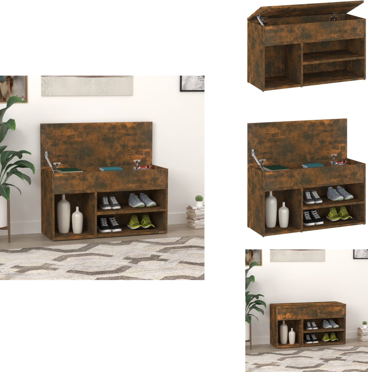 vidaXL Schoenenbank - Schoenenbanken - Opbergbank - Schoenenkast - Schoenenbankje 80x30x45 cm bewerkt hout gerookt eikenkleurig (8721032942404)