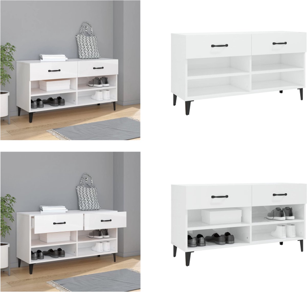 vidaXL Schoenenkast 102x35x55 cm bewerkt hout hoogglans wit - Schoenenrek - Schoenenrekken - Opbergrek Voor Schoenen - Schoenenstellage (8721114679914)