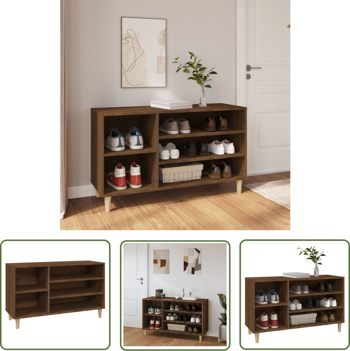 vidaXL Schoenenkast 102x36x60 cm bewerkt hout bruin eikenkleur - Schoenenkast - Houten Schoenenkast - Bruine Schoenenkast - Entreebank - Bergruimte (8721032237029)