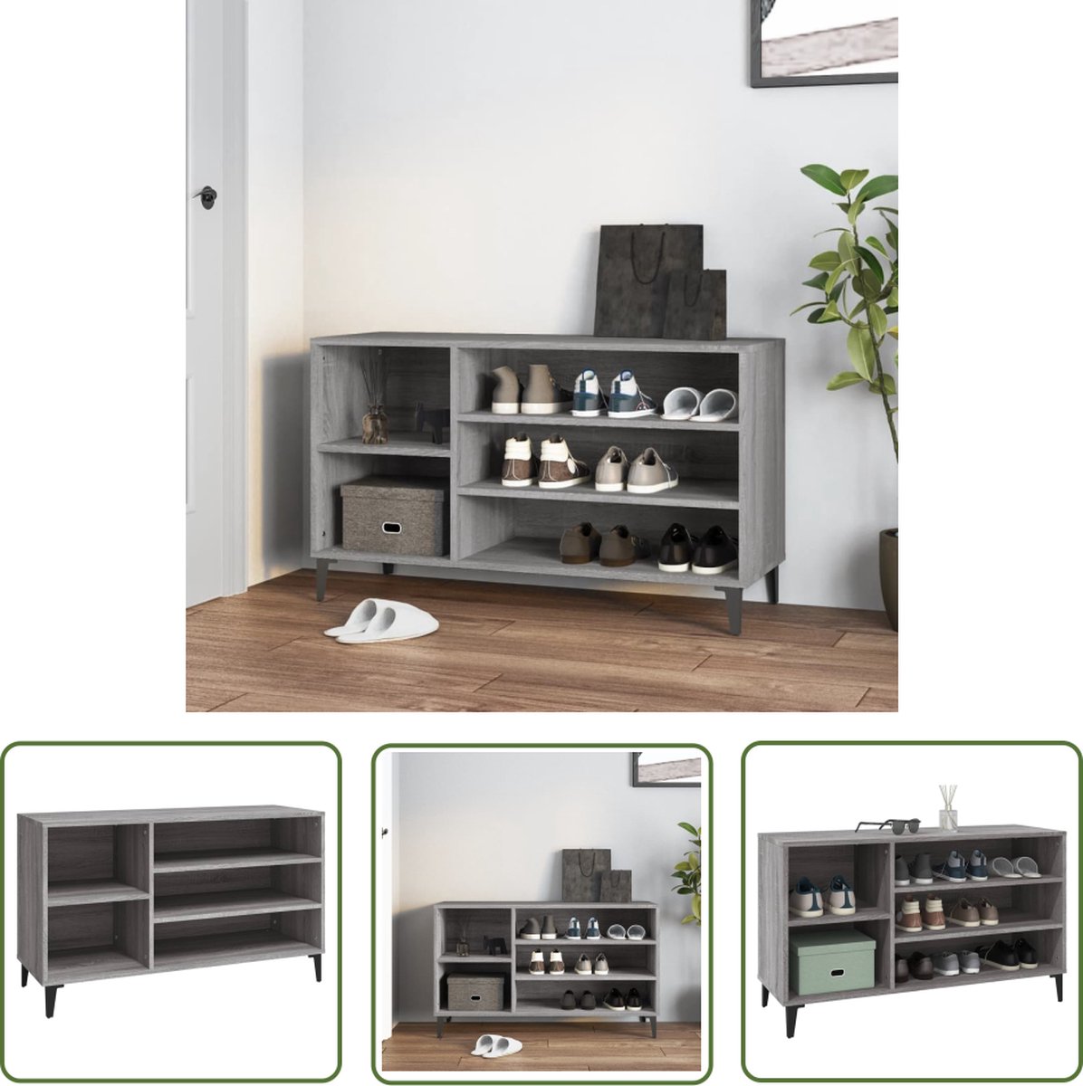vidaXL Schoenenkast 102x36x60 cm bewerkt hout sonoma grijs - Schoenenkast - Schoenen Rek - Schoenuitlegger - Bergruimte - Grijze Kast (8721032108664)