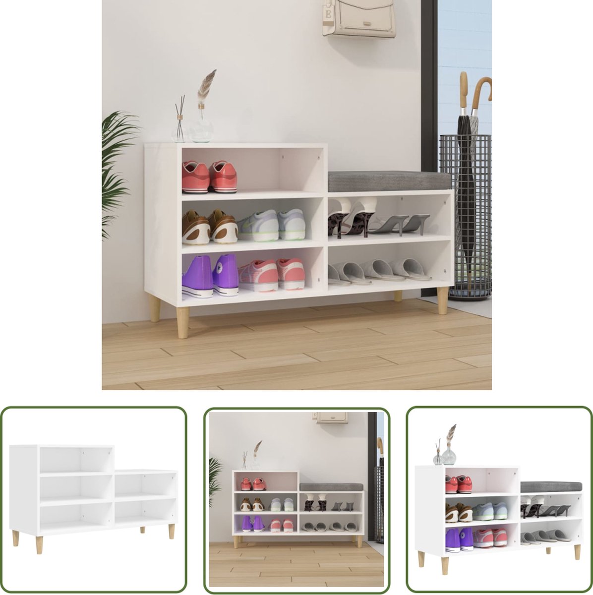 vidaXL Schoenenkast 102x36x60 cm bewerkt hout wit - Schoenenkast - Schoenuitlegers - Bergruimte - Entreemeubilair - Woonkamerinrichting (8721032254613)