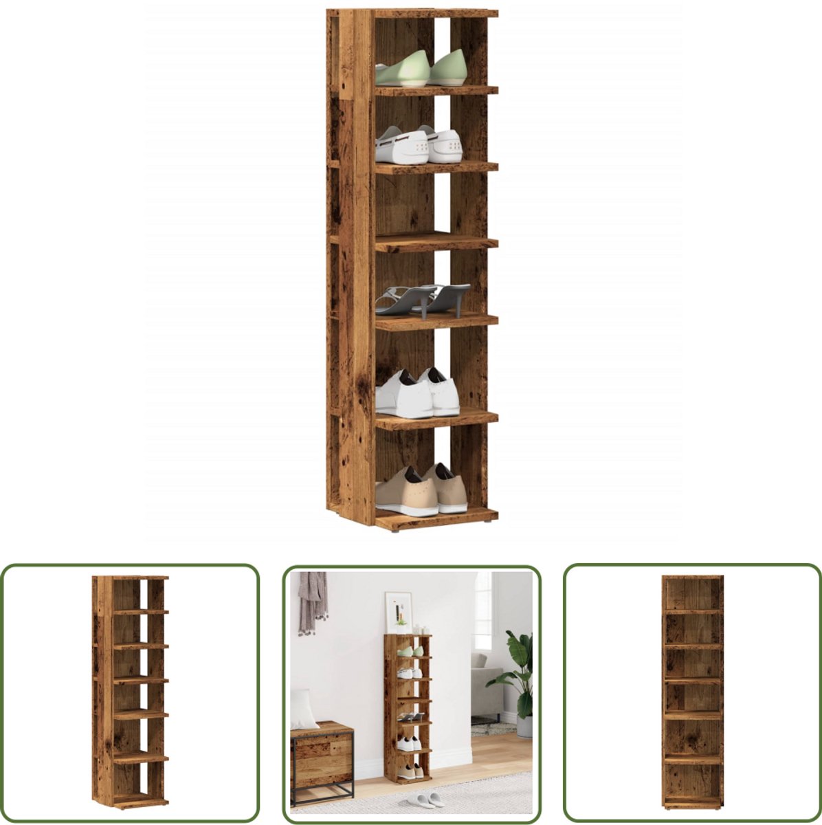 vidaXL Schoenenkast 28x27x102 cm bewerkt hout oud houtkleurig - Schoenenkast - Houten Schoenenkast - Opslagoplossing - Entree Kast - Hallenkasten (8026870789540)