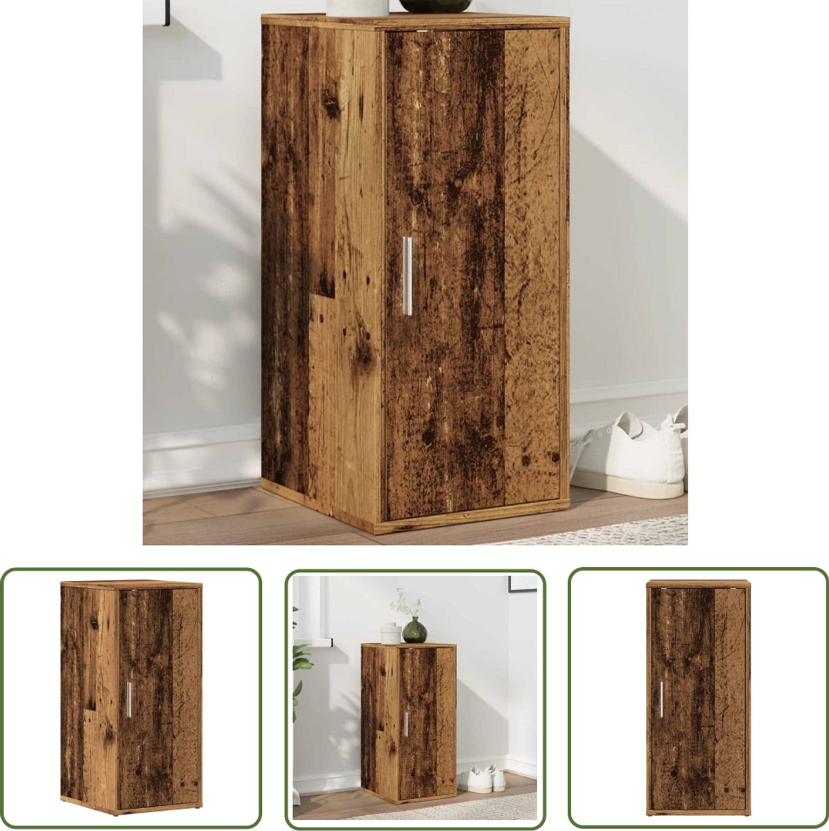 vidaXL Schoenenkast 32x35x70 cm bewerkt hout oud houtkleurig - Schoenenkast - Houten Schoenenkast - Vintage Schoenenkast - Opbergkast - Entree Kast (8025340303835)