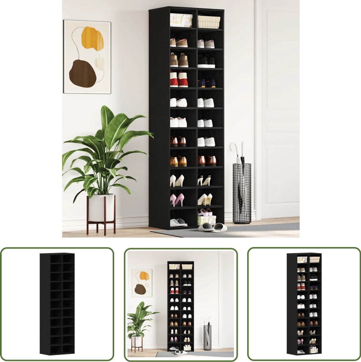vidaXL Schoenenkast 54x34x183 cm spaanplaat zwart eikenkleurig - Schoenenkast - Schoenen Organisatie - Houten Schoenenkast - Spaanplaat Schoenenkast - Zwarte Schoenenkast (8025341074123)