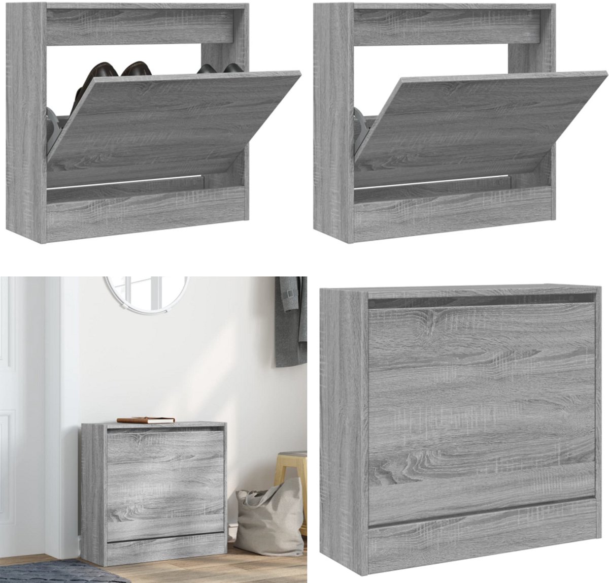 vidaXL Schoenenkast 60x21x57 cm bewerkt hout grijs sonoma eikenkleurig - Schoenenrek - Schoenenrekken - Opbergrek Voor Schoenen - Schoenenstellage (8218465121396)
