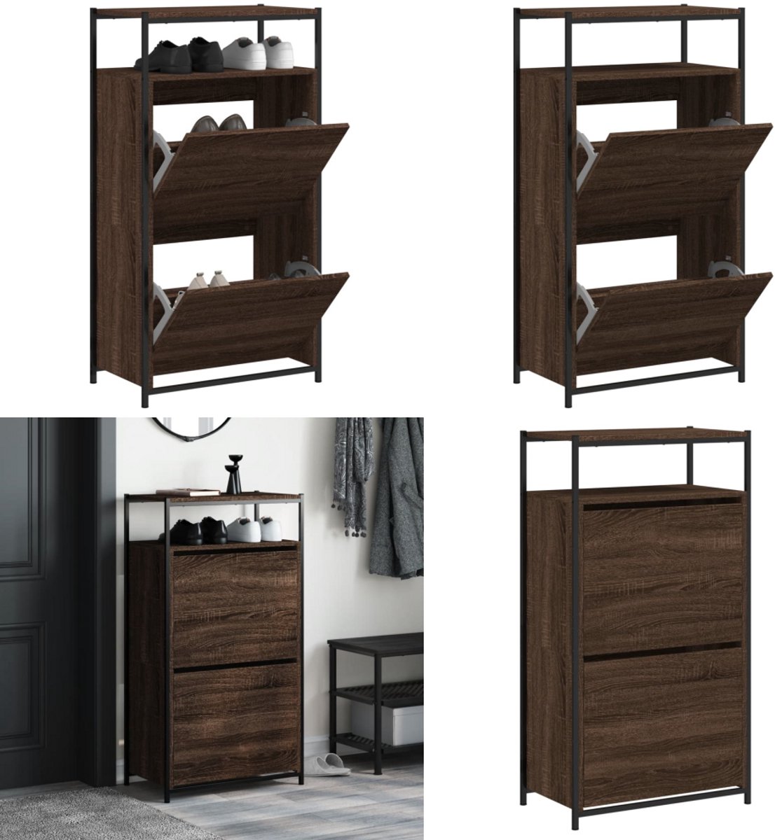 vidaXL Schoenenkast 60x34x112 cm bewerkt hout bruin eikenkleur - Schoenenrek - Schoenenrekken - Opbergrek Voor Schoenen - Schoenenstellage (8218465137526)