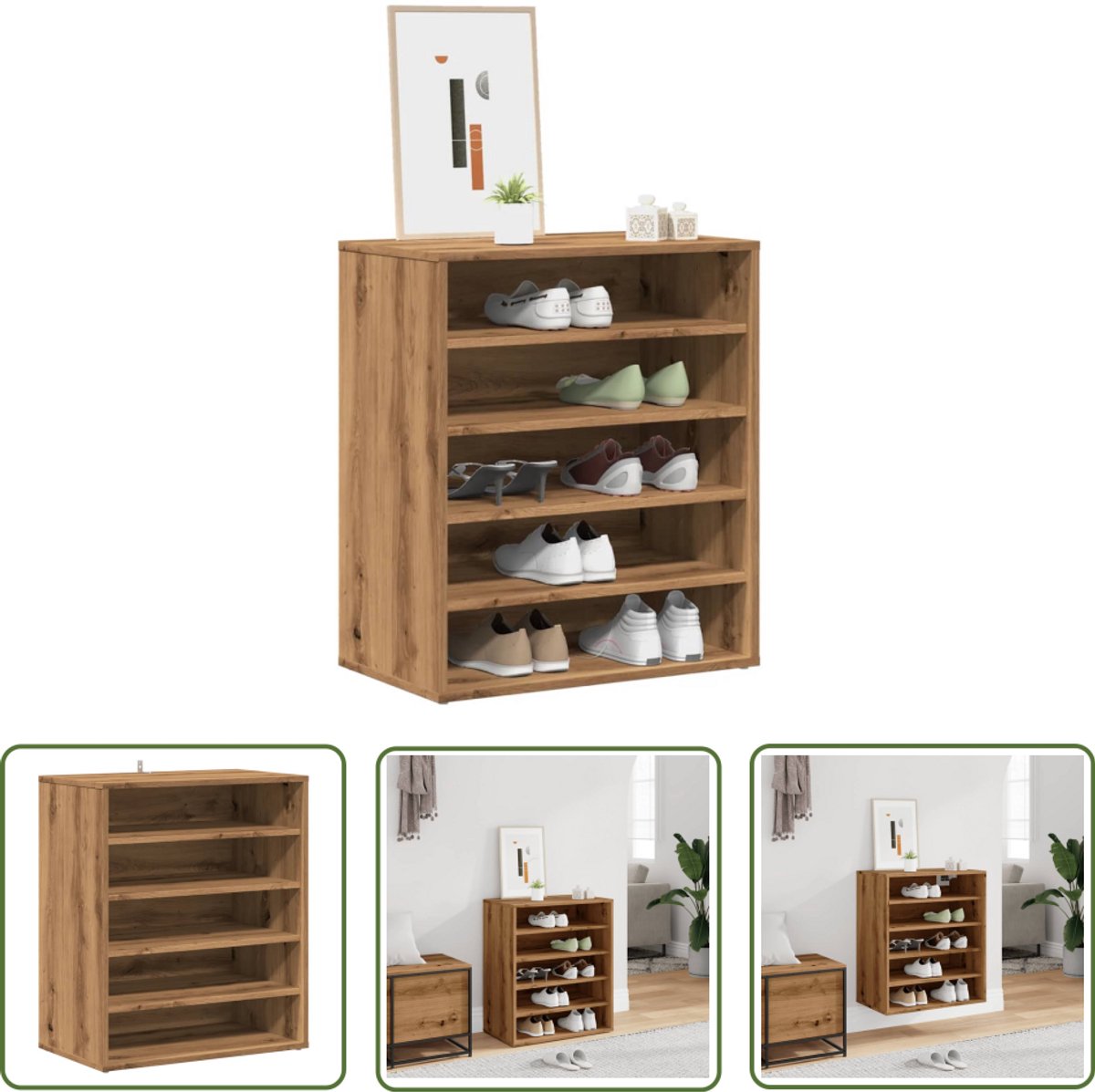 vidaXL Schoenenkast 60x35x70 cm bewerkt hout artisanaal eikenkleur - Schoenenkast - Houten Schoenenkast - Eiken Kleur - Opberg Kast - Schoenuitleg (8017023866577)