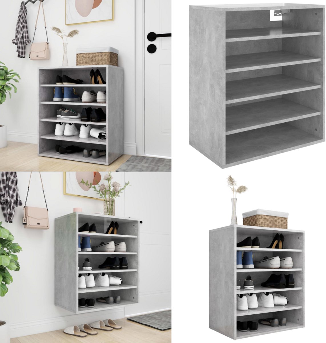vidaXL Schoenenkast 60x35x70 cm bewerkt hout betongrijs - Schoenenkast - Schoenenkasten - Schoenenopbergers - Schoenenopbergers (8259284749705)