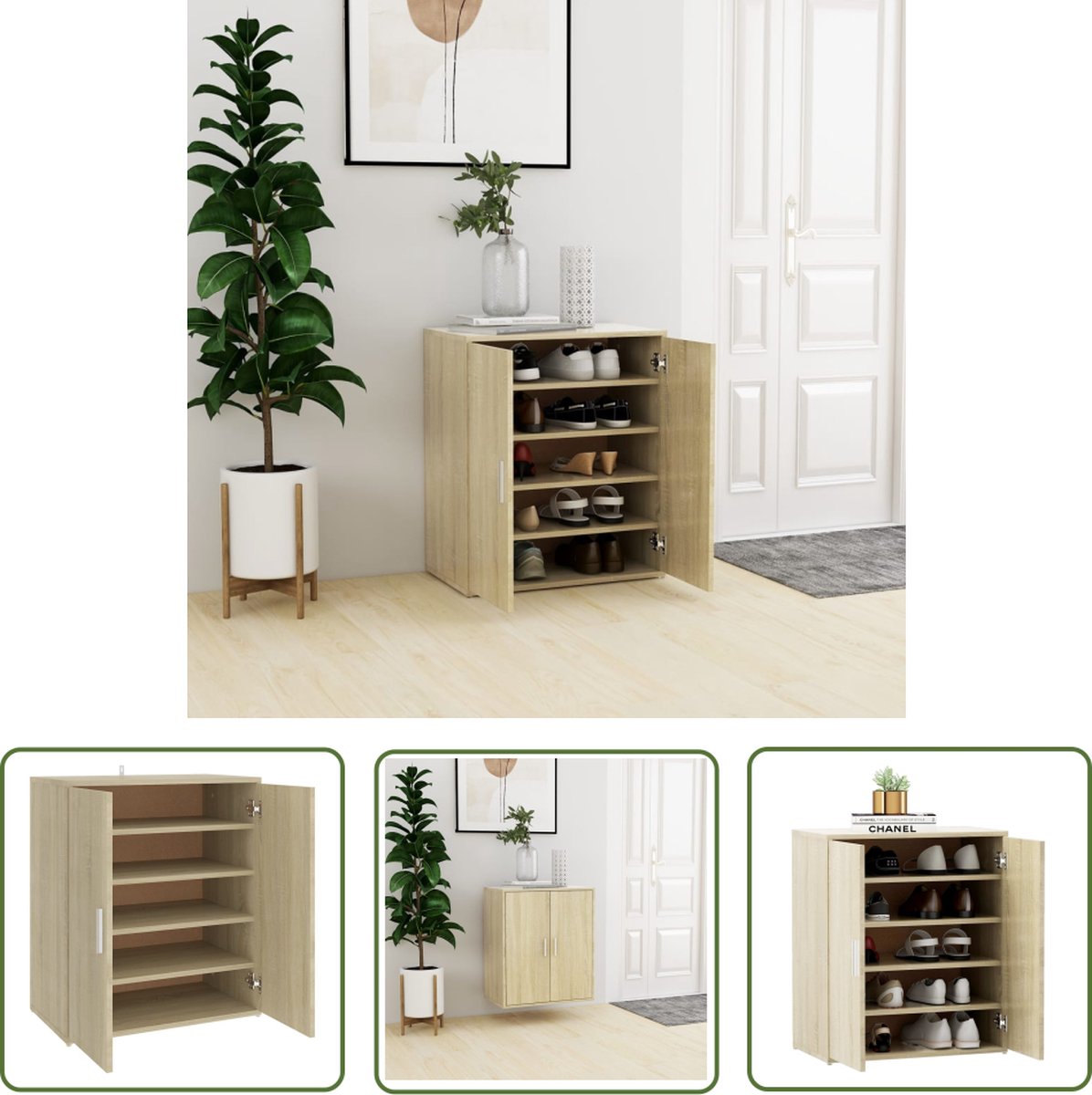 vidaXL Schoenenkast 60x35x70 cm bewerkt hout sonoma eikenkleurig - Schoenenkast - Houten Schoenenkast - Schoenenopbergers - Houten Meubels - Salontafel (8721031230687)