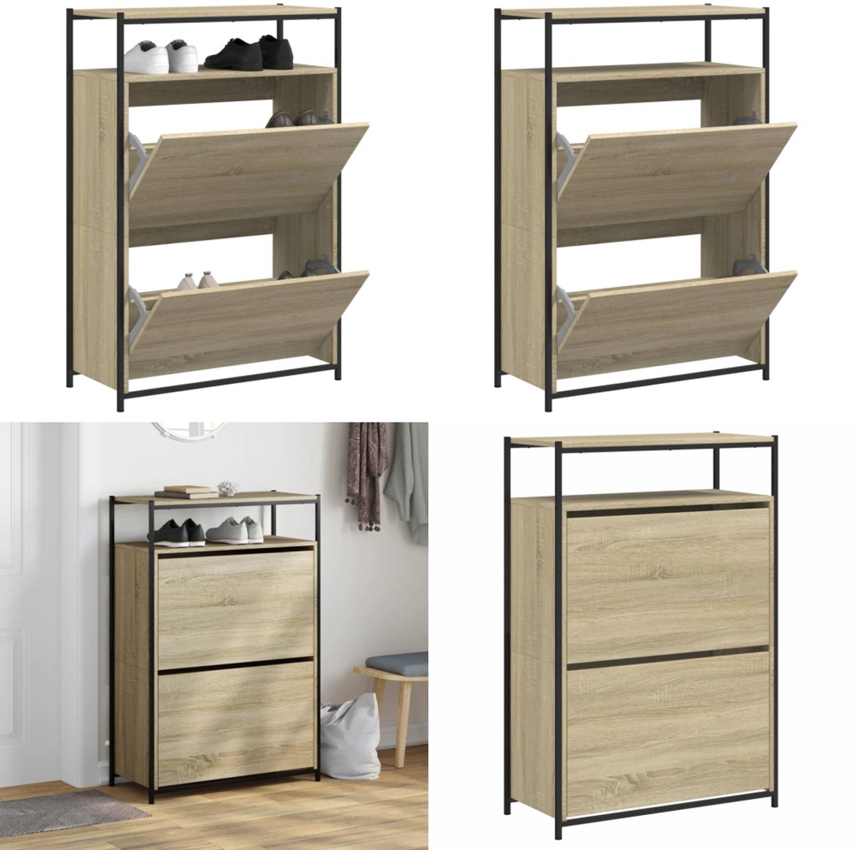 vidaXL Schoenenkast 75x34x112 cm bewerkt hout sonoma eikenkleurig - Schoenenrek - Schoenenrekken - Opbergrek Voor Schoenen - Schoenenstellage (8225974108794)