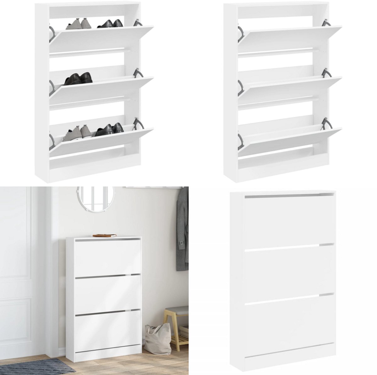 vidaXL Schoenenkast 80x21x125,5 cm bewerkt hout wit - Schoenenrek - Schoenenrekken - Opbergrek Voor Schoenen - Schoenenstellage (8279353730731)