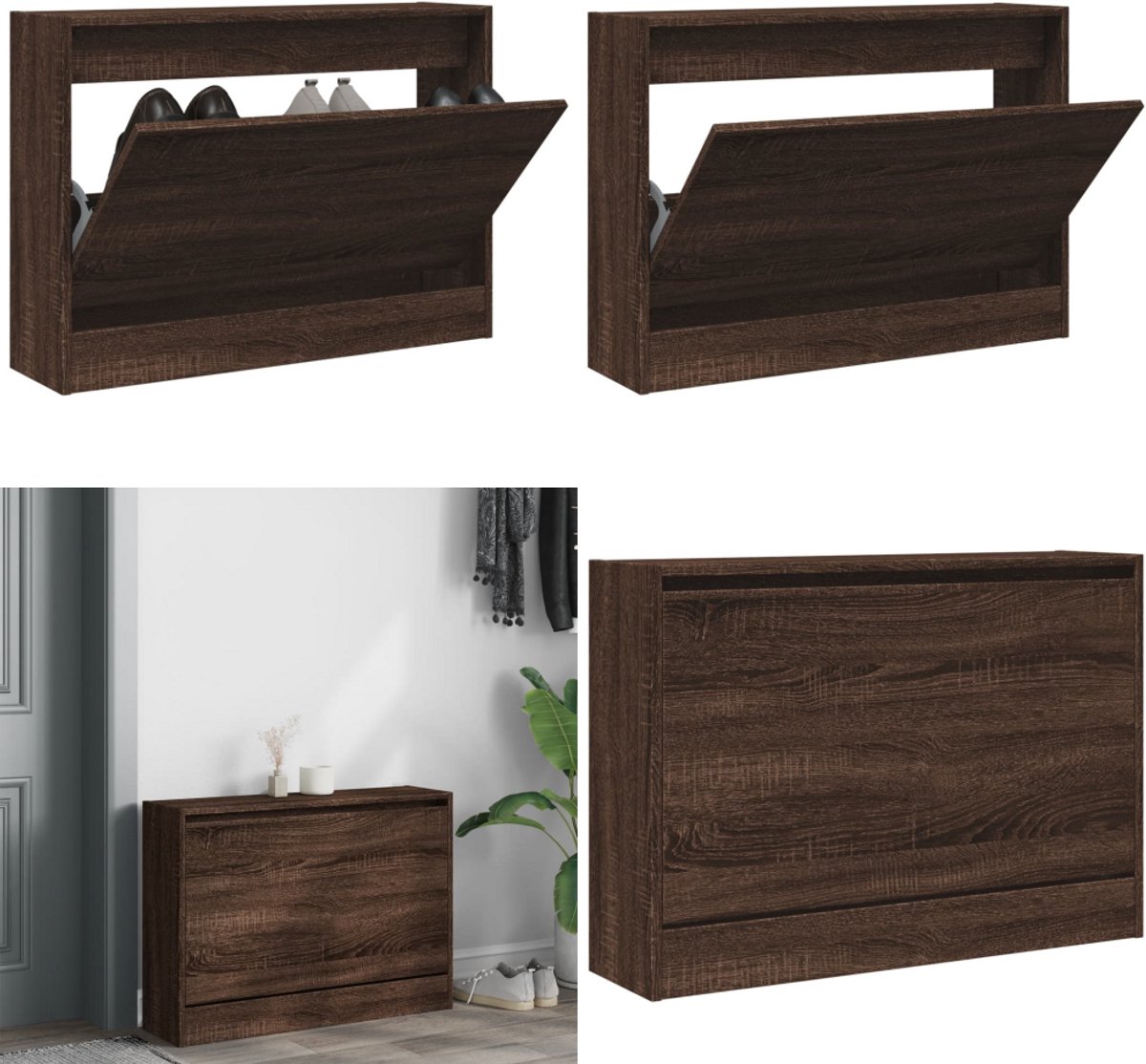 vidaXL Schoenenkast 80x21x57 cm bewerkt hout bruin eikenkleur - Schoenenrek - Schoenenrekken - Opbergrek Voor Schoenen - Schoenenstellage (8218465137410)