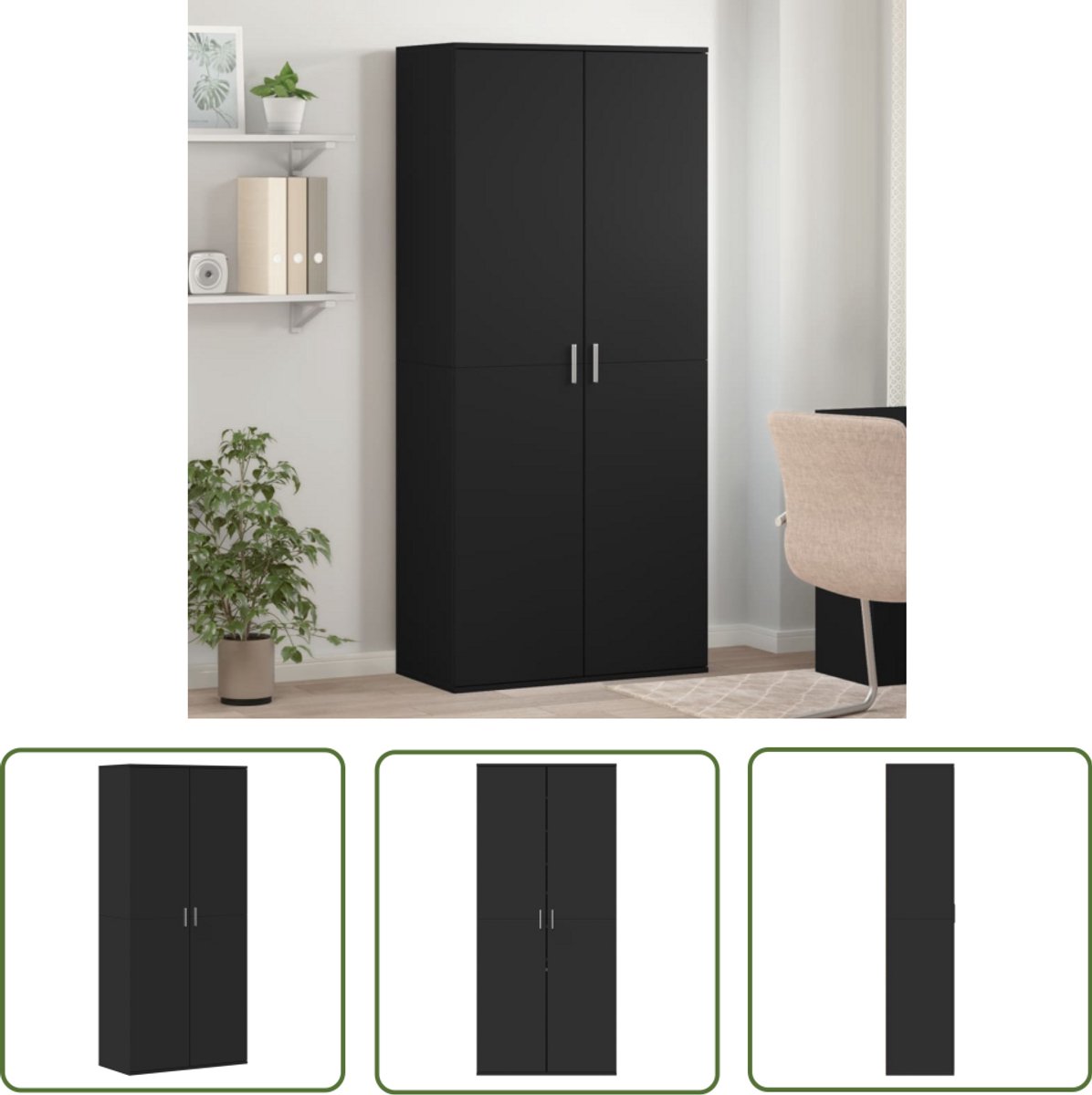 vidaXL Schoenenkast 80x39x178 cm spaanplaat zwart - Schoenenkast - Zwarte Schoenenkast - Houten Schoenenkast - Opberg Kast - Entree Kast (8721194809195)