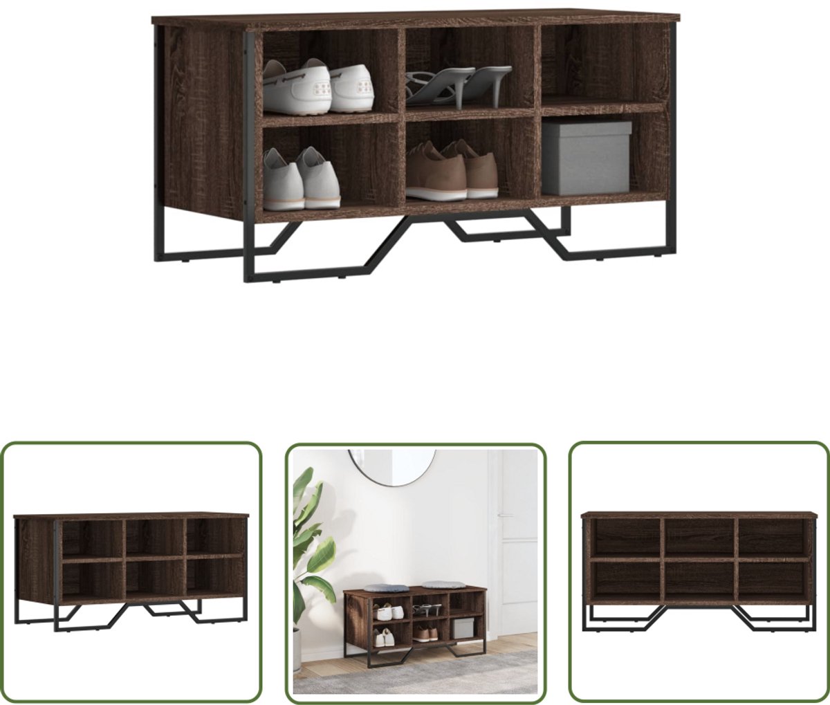 vidaXL Schoenenkast 90x38x45,5 cm bewerkt hout bruin eikenkleurig - Schoenenkast - Kast - Bergruimte - Opbergoplossing - Schoenuitlegger (8010591880686)