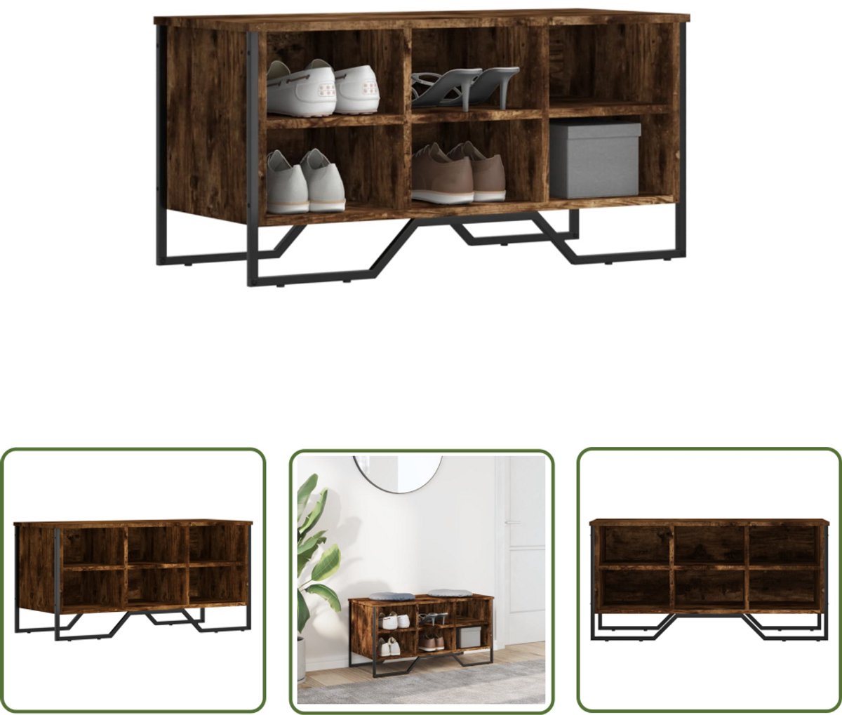 vidaXL Schoenenkast 90x38x45,5 cm bewerkt hout gerookt eikenkleurig - Schoenenkast - Schoenuitlegers - Bergruimte - Kast - Houten Kast (8010591881492)